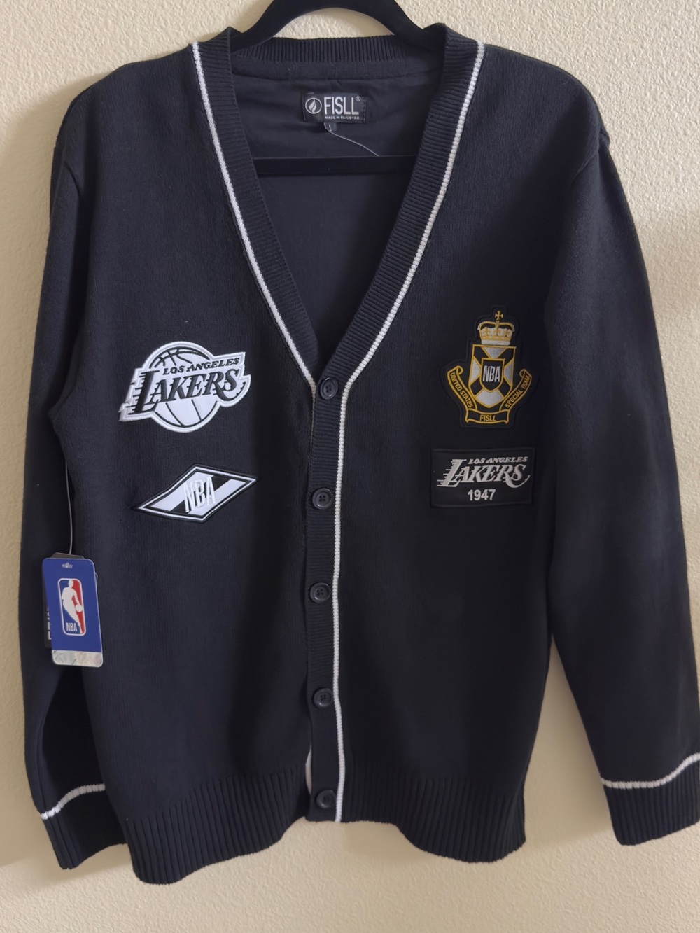 NBA Black Cardigan with White Trim and Team Patches
